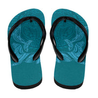 Hawaiian Monk Seal and Whale Flip Flops Kakau Tribal Pattern Teal Color
