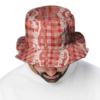 Hawaiian Ohia Lehua Lei Bucket Hat Plaid Palaka Ulaula Pattern - Polynesian Pride