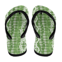 Hawaiian Ohia Lehua Lei Flip Flops Plaid Palaka Omaomao Pattern - Polynesian Pride