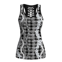 Hawaiian Ohia Lehua Lei Hollow Tank Top Plaid Palaka Eleele Pattern - Polynesian Pride
