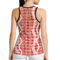 Hawaiian Ohia Lehua Lei Hollow Tank Top Plaid Palaka Ulaula Pattern - Polynesian Pride