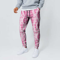 Hawaiian Ohia Lehua Lei Jogger Pants Plaid Palaka Akala Pattern - Polynesian Pride