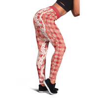 Hawaiian Ohia Lehua Lei Leggings Plaid Palaka Ulaula Pattern - Polynesian Pride