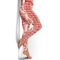 Hawaiian Ohia Lehua Lei Leggings Plaid Palaka Ulaula Pattern - Polynesian Pride