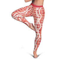 Hawaiian Ohia Lehua Lei Leggings Plaid Palaka Ulaula Pattern - Polynesian Pride