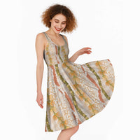 Hawaiian Ohia Lehua Lei Midi Dress Plaid Palaka Ahiehie Pattern - Polynesian Pride