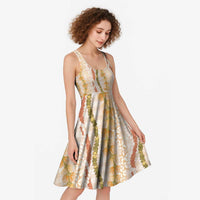 Hawaiian Ohia Lehua Lei Midi Dress Plaid Palaka Ahiehie Pattern - Polynesian Pride