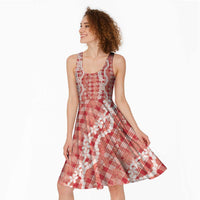 Hawaiian Ohia Lehua Lei Midi Dress Plaid Palaka Ulaula Pattern - Polynesian Pride