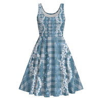 Hawaiian Ohia Lehua Lei Midi Dress Plaid Palaka Uliuli Omaomao Pattern - Polynesian Pride