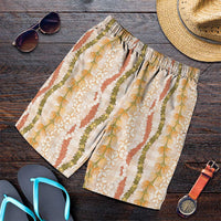 Hawaiian Ohia Lehua Lei Shorts for Men Plaid Palaka Ahiehie Pattern - Polynesian Pride