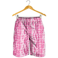 Hawaiian Ohia Lehua Lei Shorts for Men Plaid Palaka Akala Pattern - Polynesian Pride