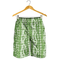 Hawaiian Ohia Lehua Lei Shorts for Men Plaid Palaka Omaomao Pattern - Polynesian Pride