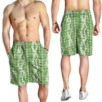 Hawaiian Ohia Lehua Lei Shorts for Men Plaid Palaka Omaomao Pattern - Polynesian Pride