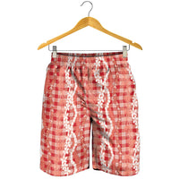 Hawaiian Ohia Lehua Lei Shorts for Men Plaid Palaka Ulaula Pattern - Polynesian Pride