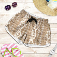 Hawaiian Ohia Lehua Lei Shorts for Women Plaid Palaka Kalaihaahaa Pattern - Polynesian Pride