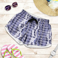 Hawaiian Ohia Lehua Lei Shorts for Women Plaid Palaka Uliuli hohonu Pattern - Polynesian Pride