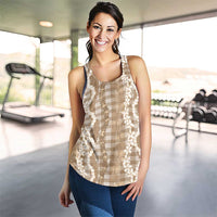 Hawaiian Ohia Lehua Lei Women Racerback Tank Plaid Palaka Kalaihaahaa Pattern - Polynesian Pride