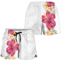 Hawaiian Plumeria and Hibiscus Shorts for Women White Mode - Polynesian Pride