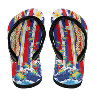 Hawaiian Sea Turtles and Plumeria Flip Flops with Lei and Flag Grunge Style