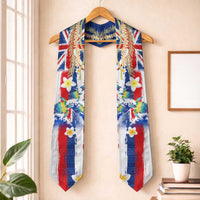 Hawaiian Sea Turtles and Plumeria Graduation Stole with Lei and Flag Grunge Style