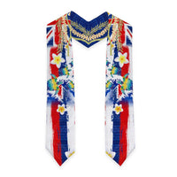 Hawaiian Sea Turtles and Plumeria Graduation Stole with Lei and Flag Grunge Style