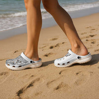 Hawaiian Traditional Tattoos Clogs Shoes Kakau Tribal Tropical Plant Motif White Color LT03 - Polynesian Pride
