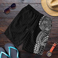 Hawaiian Traditional Tattoos Shorts for Men Kakau Tribal Tropical Plant Motif Black Color LT03 Black - Polynesian Pride
