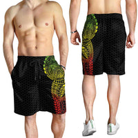 Hawaiian Traditional Tattoos Shorts for Men Kakau Tribal Tropical Plant Motif Kanaka Maoli Flag Color Inspired LT03 - Polynesian Pride