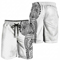 Hawaiian Traditional Tattoos Shorts for Men Kakau Tribal Tropical Plant Motif White Color LT03 - Polynesian Pride