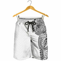 Hawaiian Traditional Tattoos Shorts for Men Kakau Tribal Tropical Plant Motif White Color LT03 - Polynesian Pride