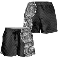 Hawaiian Traditional Tattoos Shorts for Women Kakau Tribal Tropical Plant Motif Black Color LT03 - Polynesian Pride