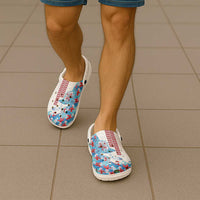 Hawaiian Tribal Manta Ray Clogs Shoes Kakau Tattoo and Flowers Surfing Waves Pattern Ocean Color LT03