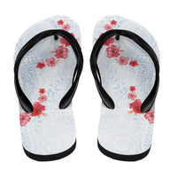 Hawaiian Tribal Tattoo and Hibiscus Flip Flops Polynesian Pattern Airy White Blue Cloud