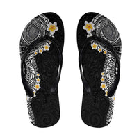 Hawaiian Tribal Tattoo and Plumeria Flip Flops Polynesian Pattern Black Color