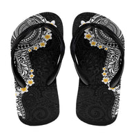 Hawaiian Tribal Tattoo and Plumeria Flip Flops Polynesian Pattern Black Color