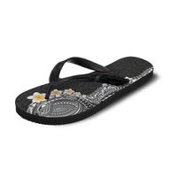 Hawaiian Tribal Tattoo and Plumeria Flip Flops Polynesian Pattern Black Color