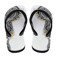 Hawaiian Tribal Tattoo and Plumeria Flip Flops Polynesian Pattern White Color