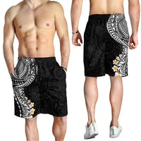 Hawaiian Tribal Tattoo and Plumeria Shorts for Men Polynesian Pattern Black Color