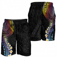 Hawaiian Tribal Tattoo and Plumeria Shorts for Men Polynesian Pattern Rainbow