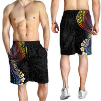 Hawaiian Tribal Tattoo and Plumeria Shorts for Men Polynesian Pattern Rainbow