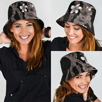 Hawaiian Tropical Flowers and Maile Pikake Bucket Hat Polynesian Tribal Pattern Grayscale Mode LT03
