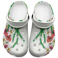 Hawaiian Tropical Flowers and Maile Pikake Clogs Shoes Polynesian Tribal Pattern White Color LT03 White - Polynesian Pride