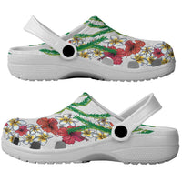 Hawaiian Tropical Flowers and Maile Pikake Clogs Shoes Polynesian Tribal Pattern White Color LT03 - Polynesian Pride