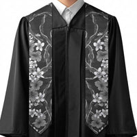 Hawaiian Tropical Flowers and Maile Pikake Graduation Stole Polynesian Tribal Pattern Grayscale Mode