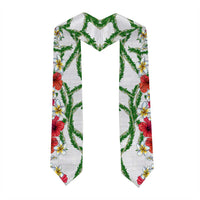 Hawaiian Tropical Flowers and Maile Pikake Graduation Stole Polynesian Tribal Pattern White Color