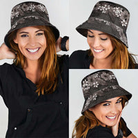 Hawaiian Tropical Flowers and Tribal Polynesian Tattoo Bucket Hat Grayscale Mode LT03