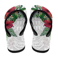 Hawaiian Tropical Plants Flip Flops Kakau Tattoo and Polynesian Pattern Half Black White