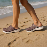 Hawaiian Turtles and Leis Clogs Shoes Tribal Kakau Pattern Mocha Mousse Color