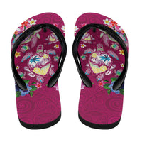 Hawaiian Turtles and Tropical Plants Flip Flops Pink Watercolor