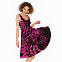 Humpback Whale Matariki New Zealand Midi Dress NZ Maori Paikea Poutama Luxury Pink